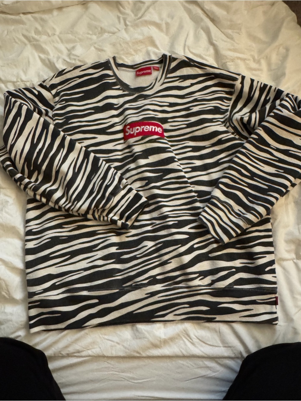 Supreme Red Logo Black & White Zebra Crewneck box logo